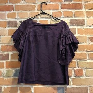 Club Monaco eggplant ruffle silky top size M